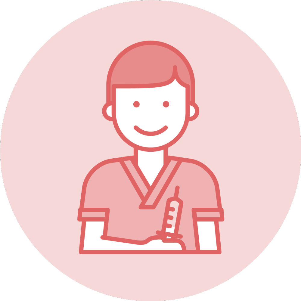 Sjuksköterska med spruta, röd mot röd bakgrund, ikon