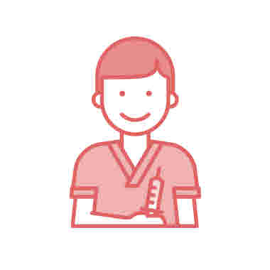 Sjuksköterska med spruta, rödmot vit bakgrund, ikon