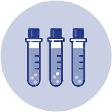 Biomedicinsk analytiker, ikon small. Blå mot blå bakgrund.