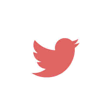 Twitter, ikon. Röd mot vit bakgrund.