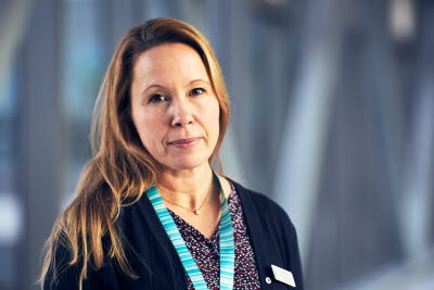 Chef, Frida Wikberg, porträtt, allvarlig. Karolinska, Solna. November 2021