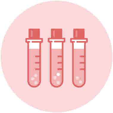 Biomedicinsk analytiker, ikon small. Röd mot röd bakgrund.